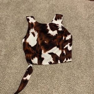 NWOT nasty gal cow print crop open back top